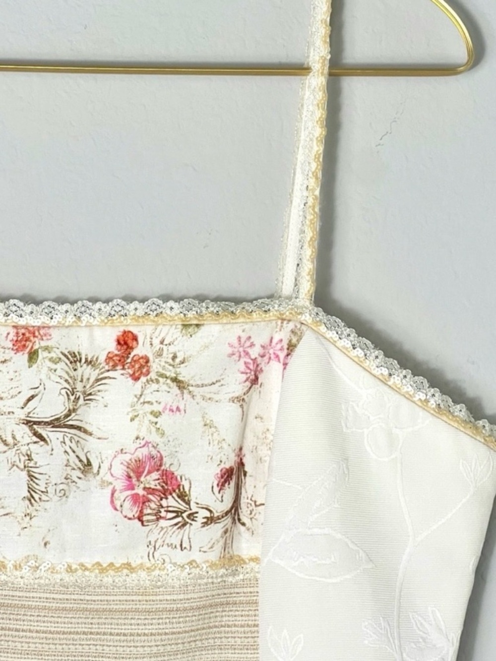 Alberto Makali Patchwork Floral Jacquard Dress Sequin Lace Trim Romantic Sz 12 - Picture 8 of 16